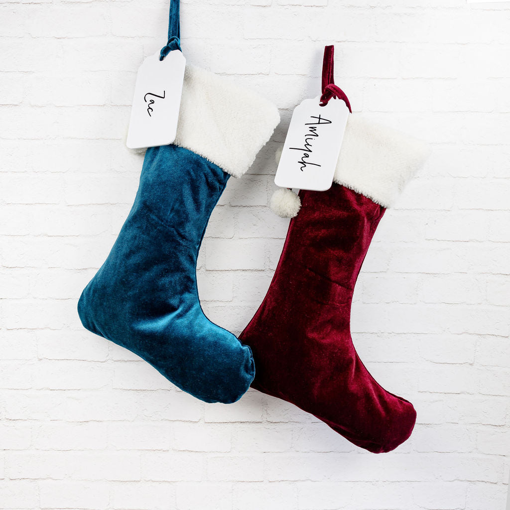 Velvet Christmas Santa Stockings with Tag - PLD