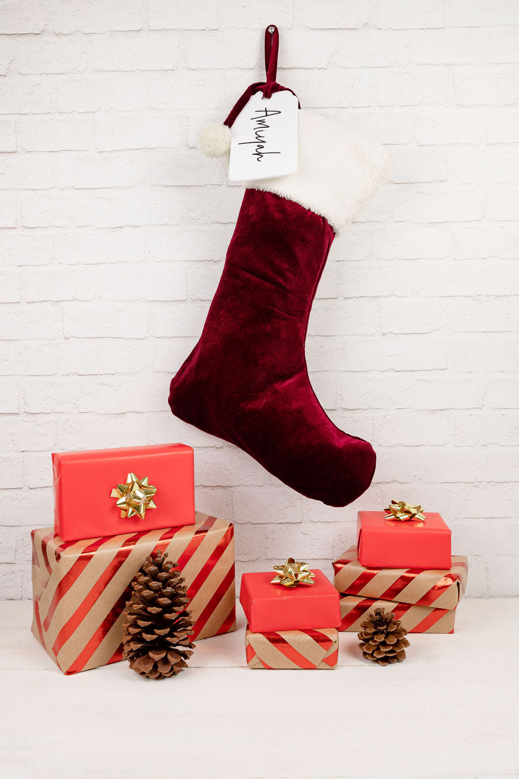 Velvet Christmas Santa Stockings with Tag - PLD