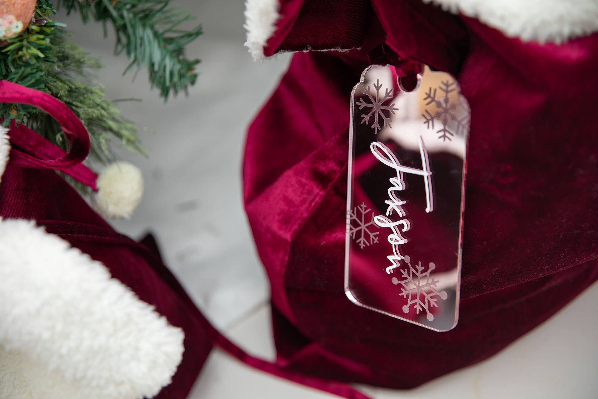 Velvet Santa Sack with Tag - PLD