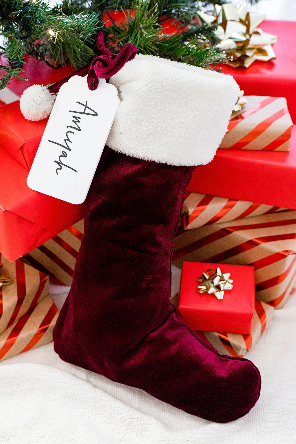 Velvet Christmas Santa Stockings with Tag - PLD