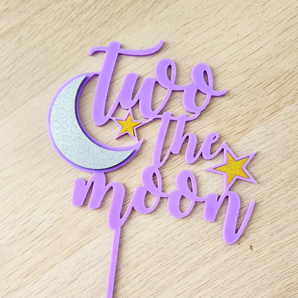 Two the Moon Cake Topper - Glittery Moon & Stars