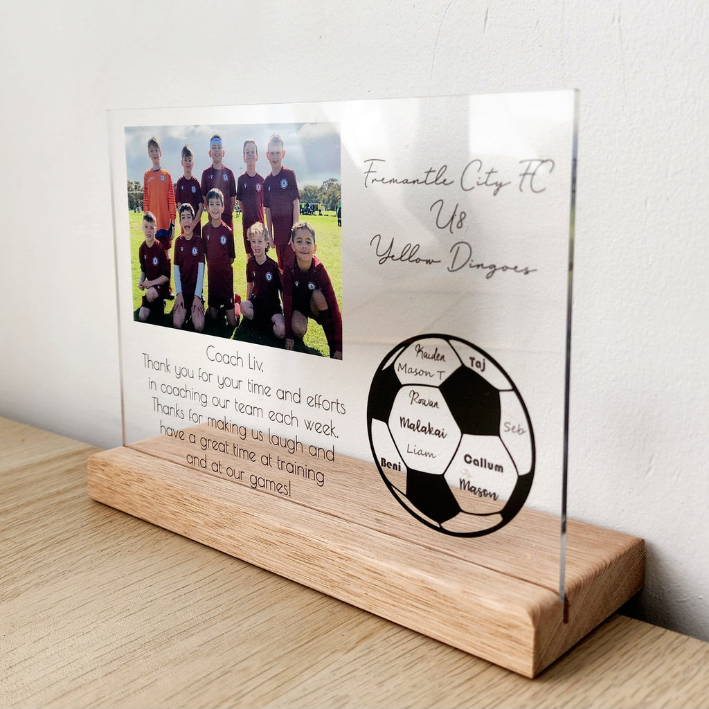 End of Year Coach Gift - Soccer Photo Plaque