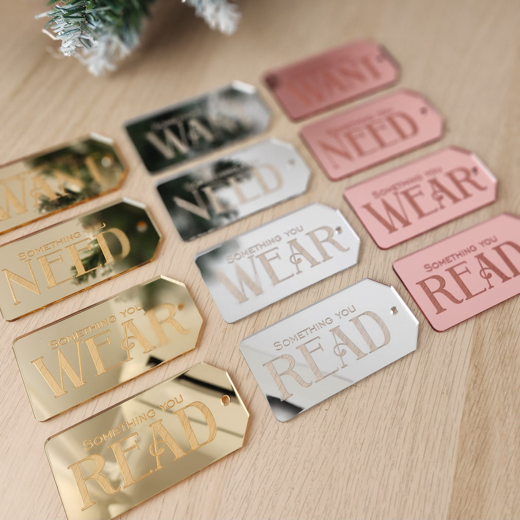 Want, Need, Wear, Read - Mirror Gifting Tags