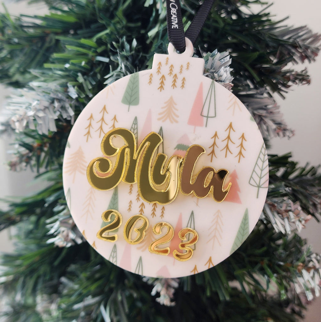 3D Name with Printed Background Personalised Christmas Bauble (various designs)