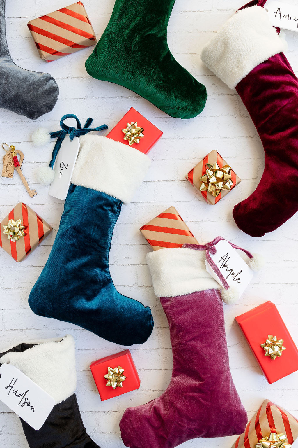 Velvet Christmas Santa Stockings with Tag - PLD