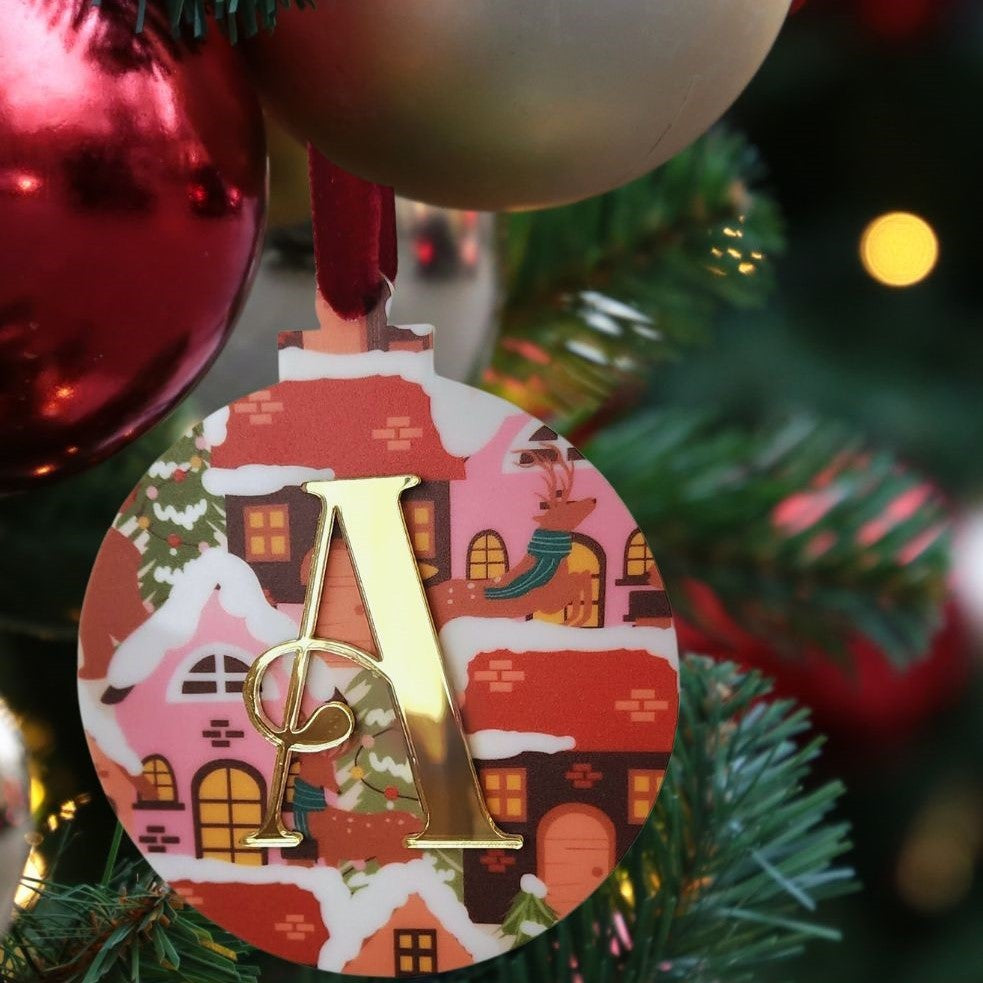 3D Letter with Printed Background Personalised Christmas Bauble (various designs)