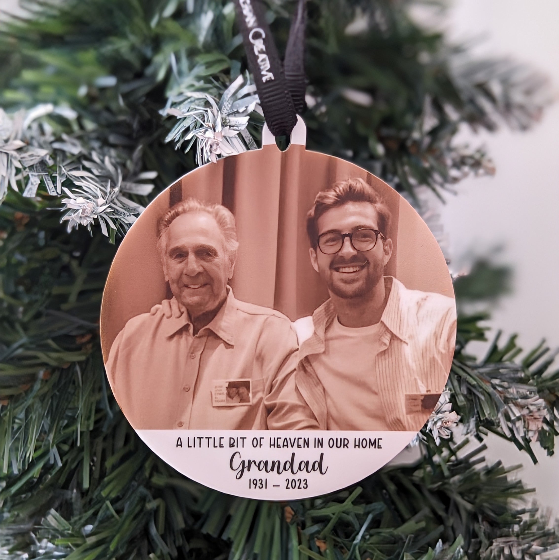 Photo Bauble with text on the front - Printed