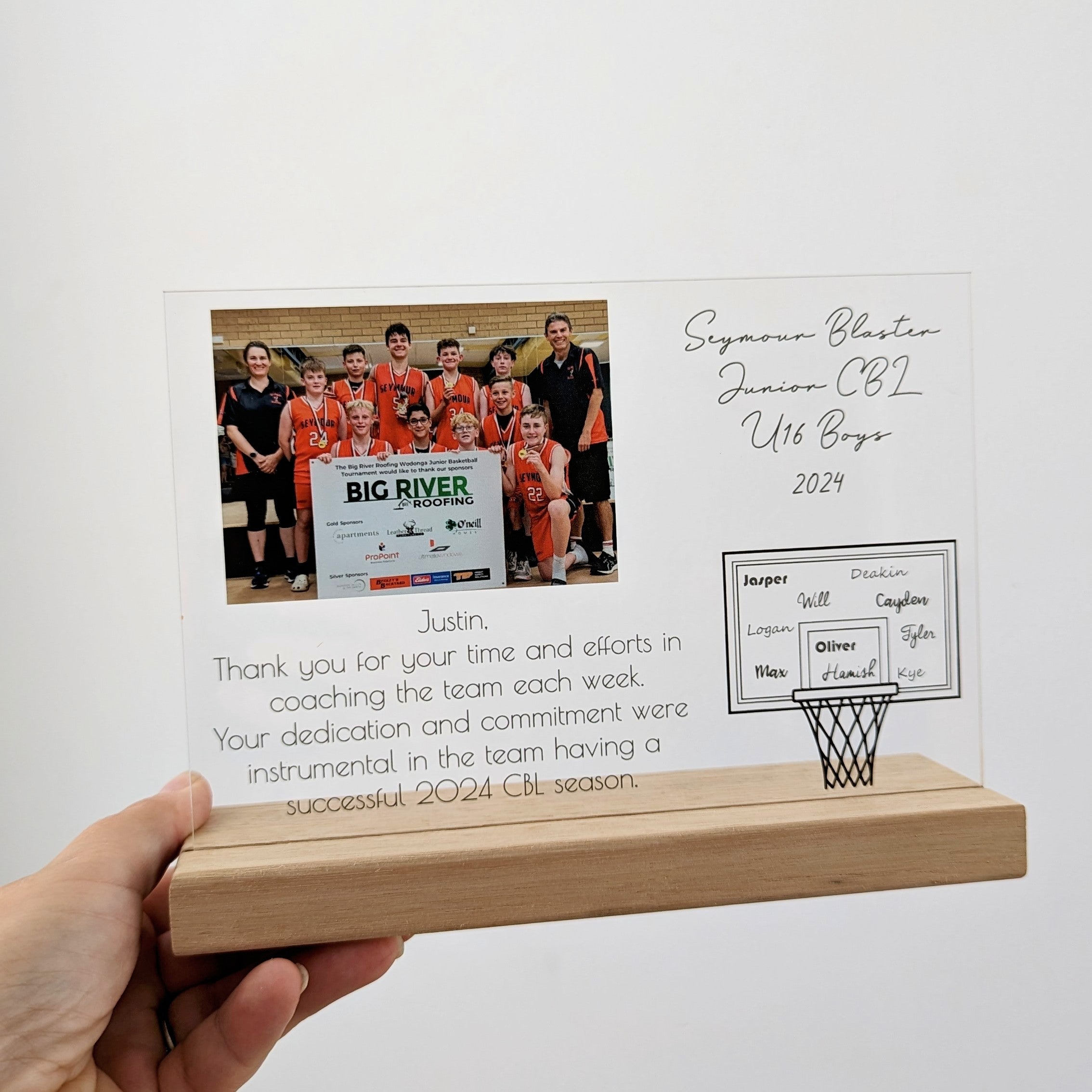 End of Year Coach Gift - Basketball Photo Plaque