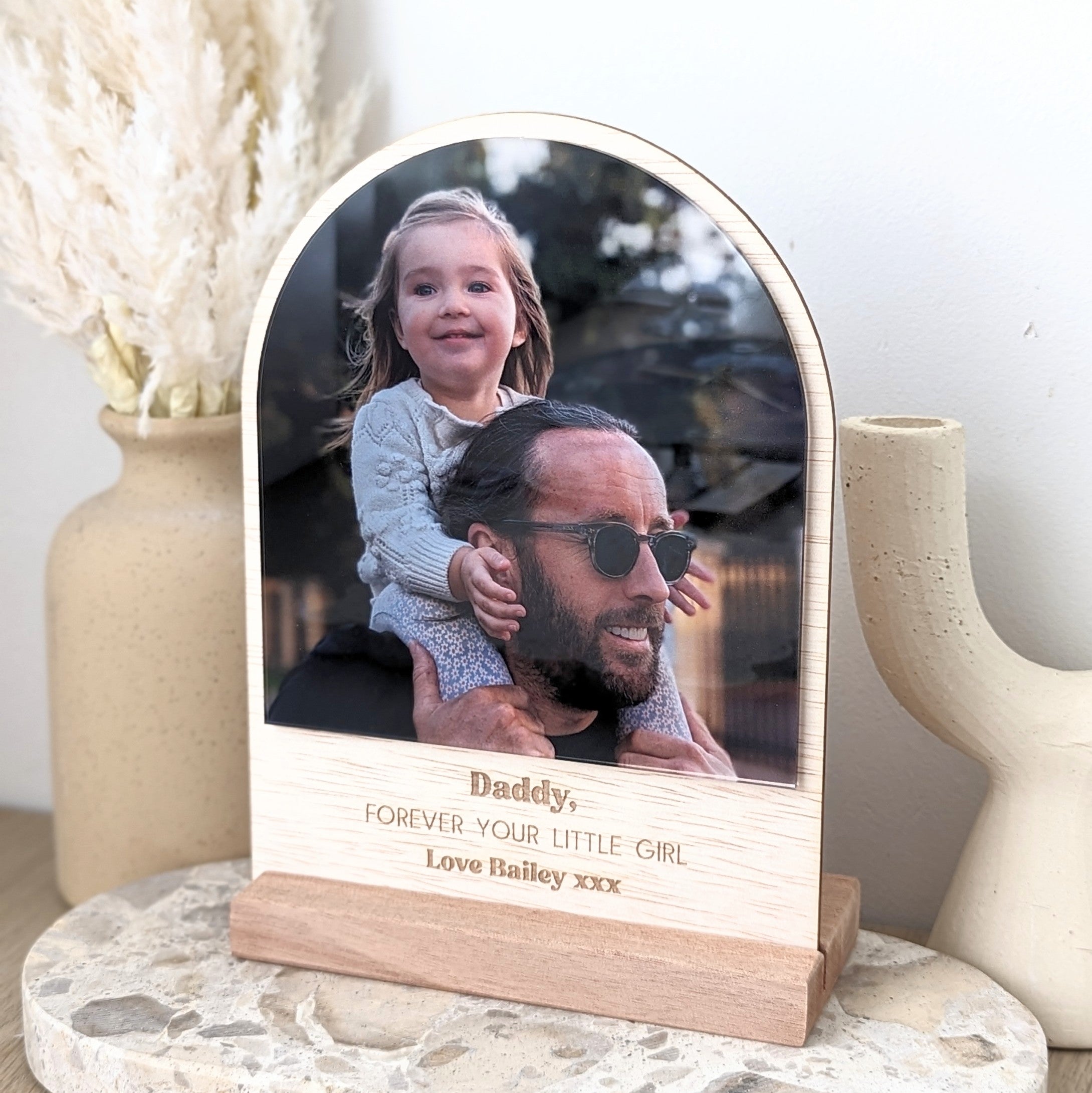 Wooden Arch Photo Plaque with Text