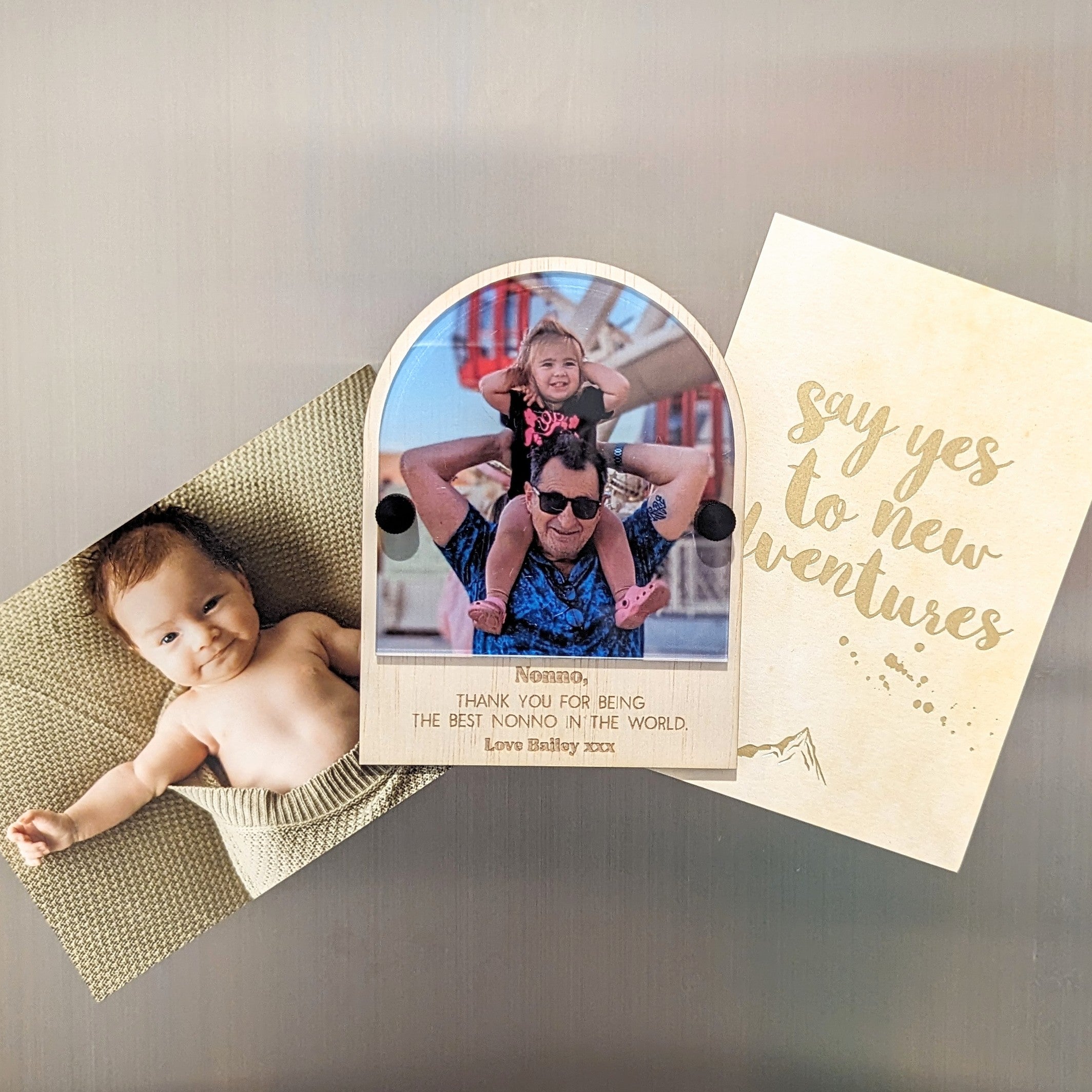 Wooden Arch Photo Magnet with Text