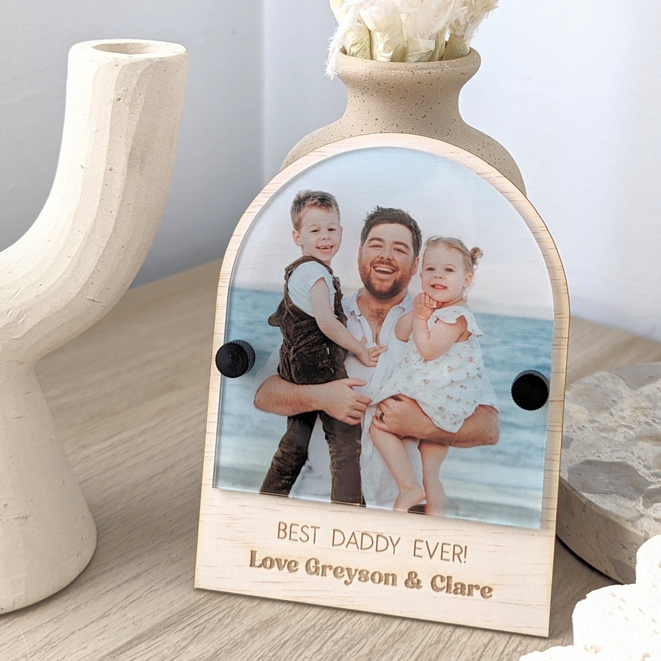 Wooden Arch Photo Magnet with Text