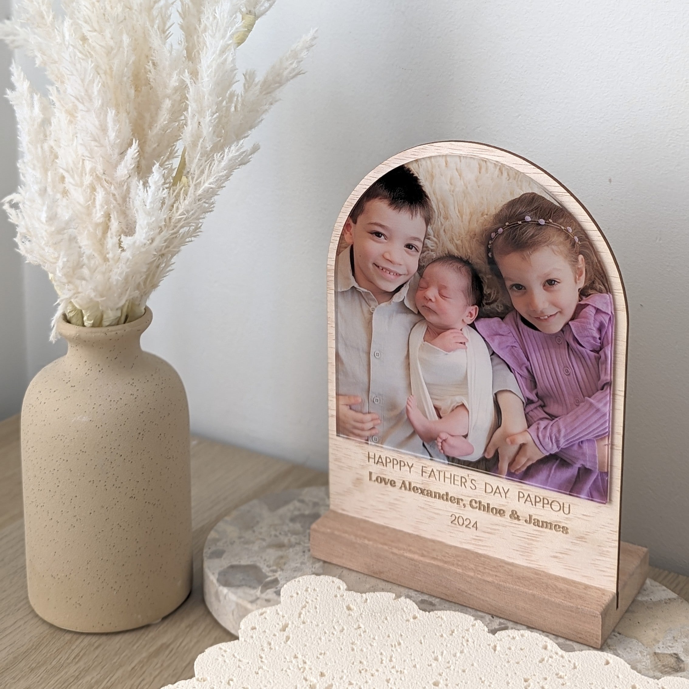 Wooden Arch Photo Plaque with Text