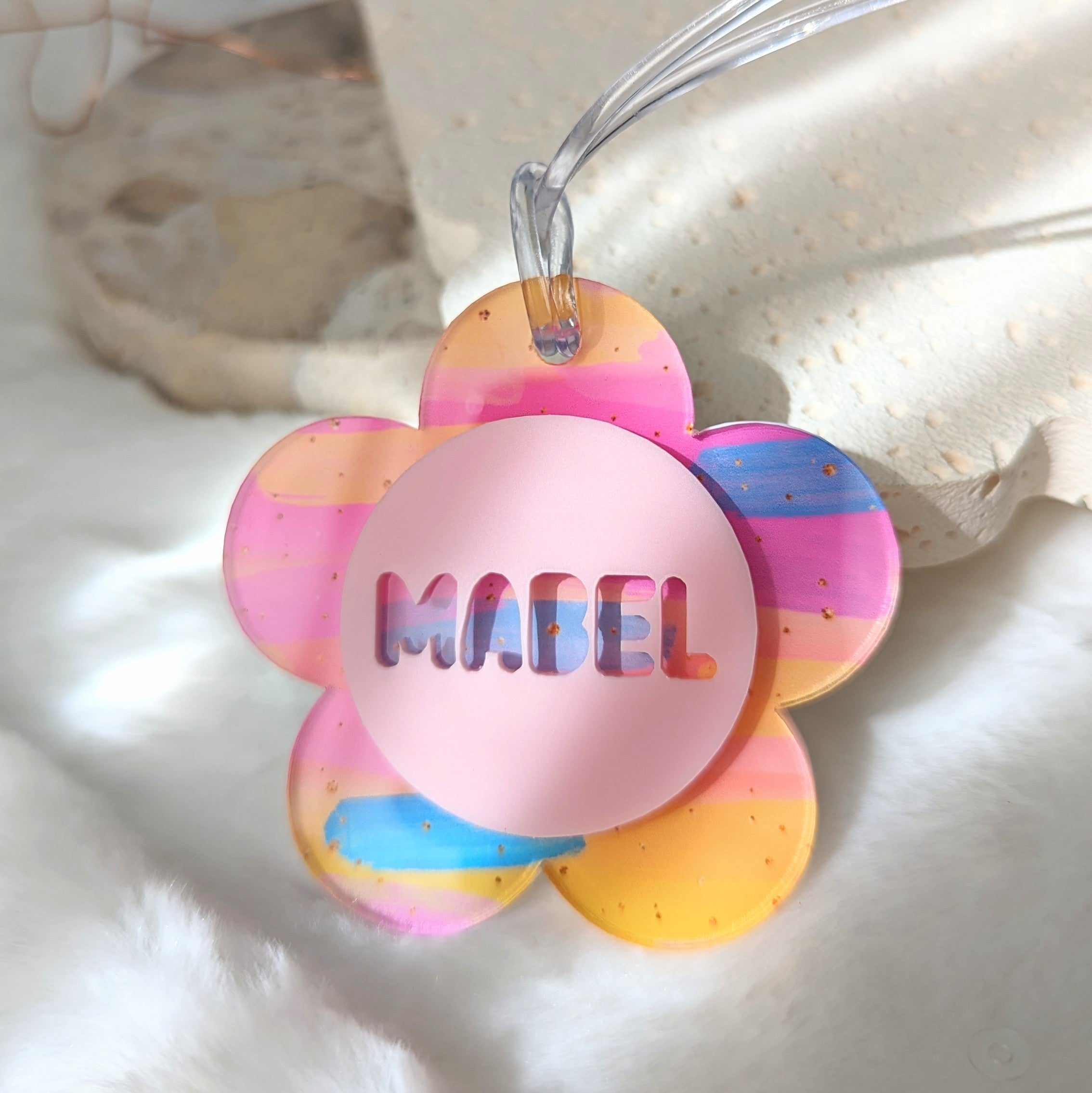 Printed Flower Acrylic Bag Tag