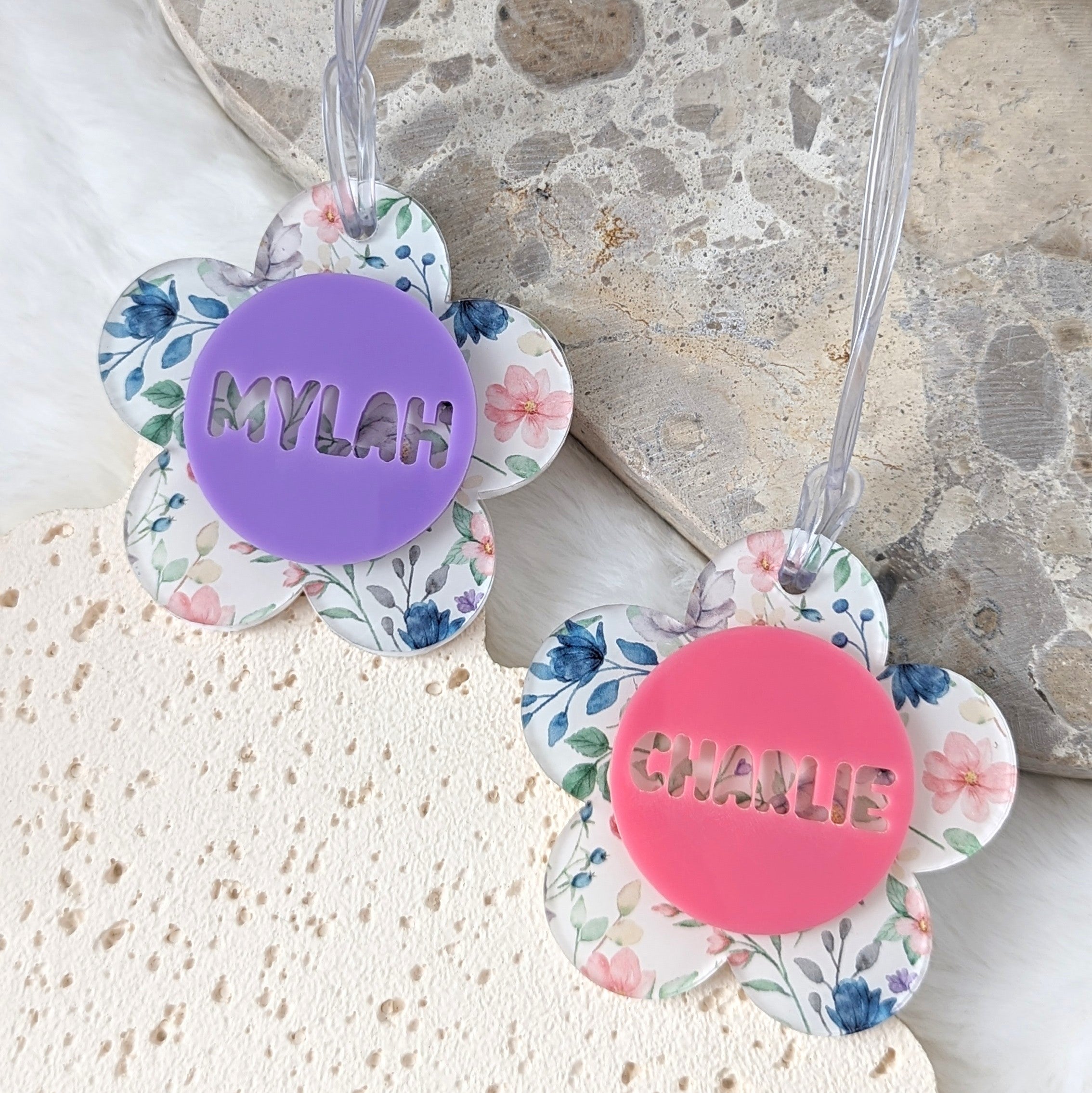 Printed Flower Acrylic Bag Tag