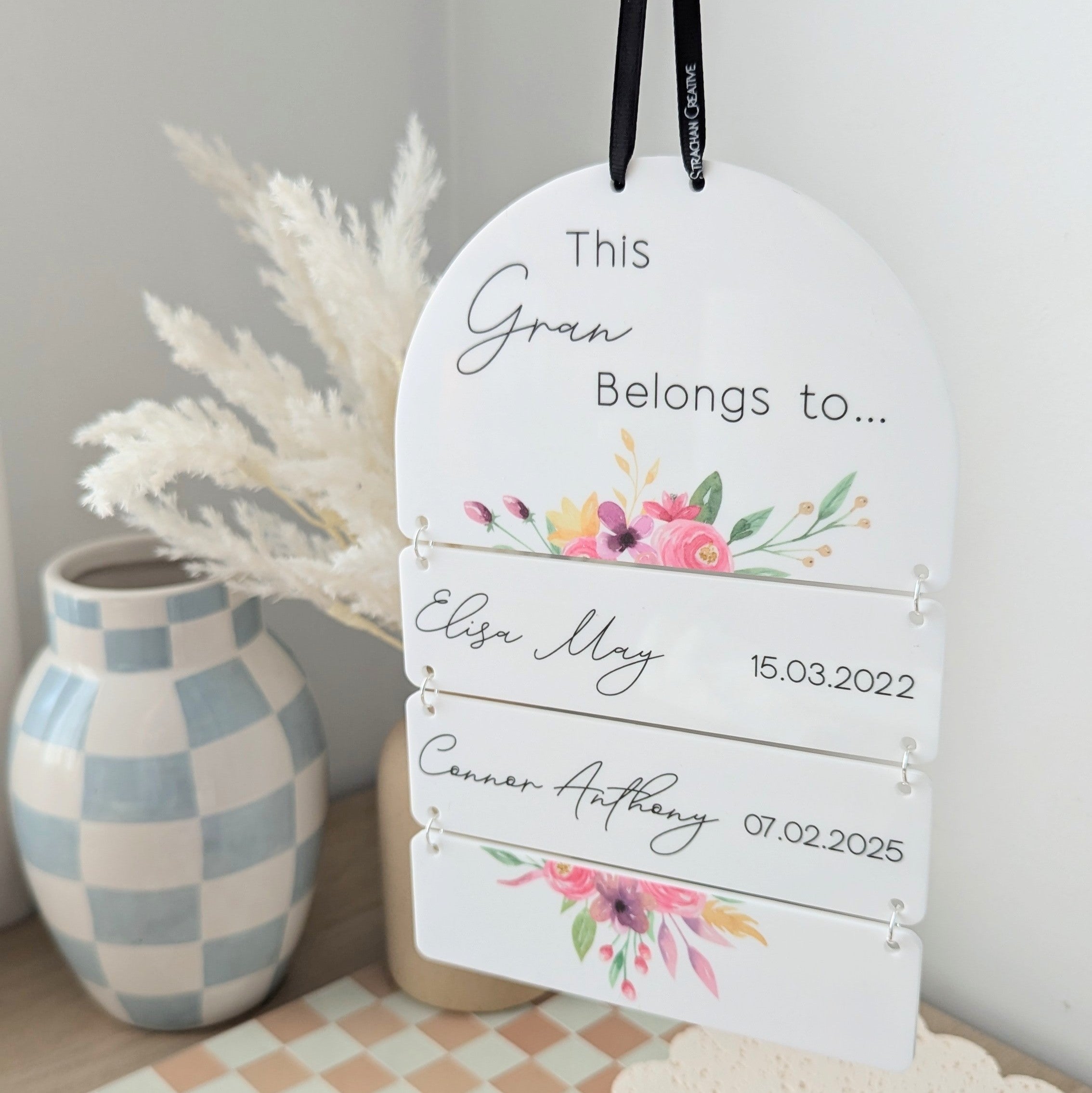 Hanging Family Plaque - Gran's Flower Design