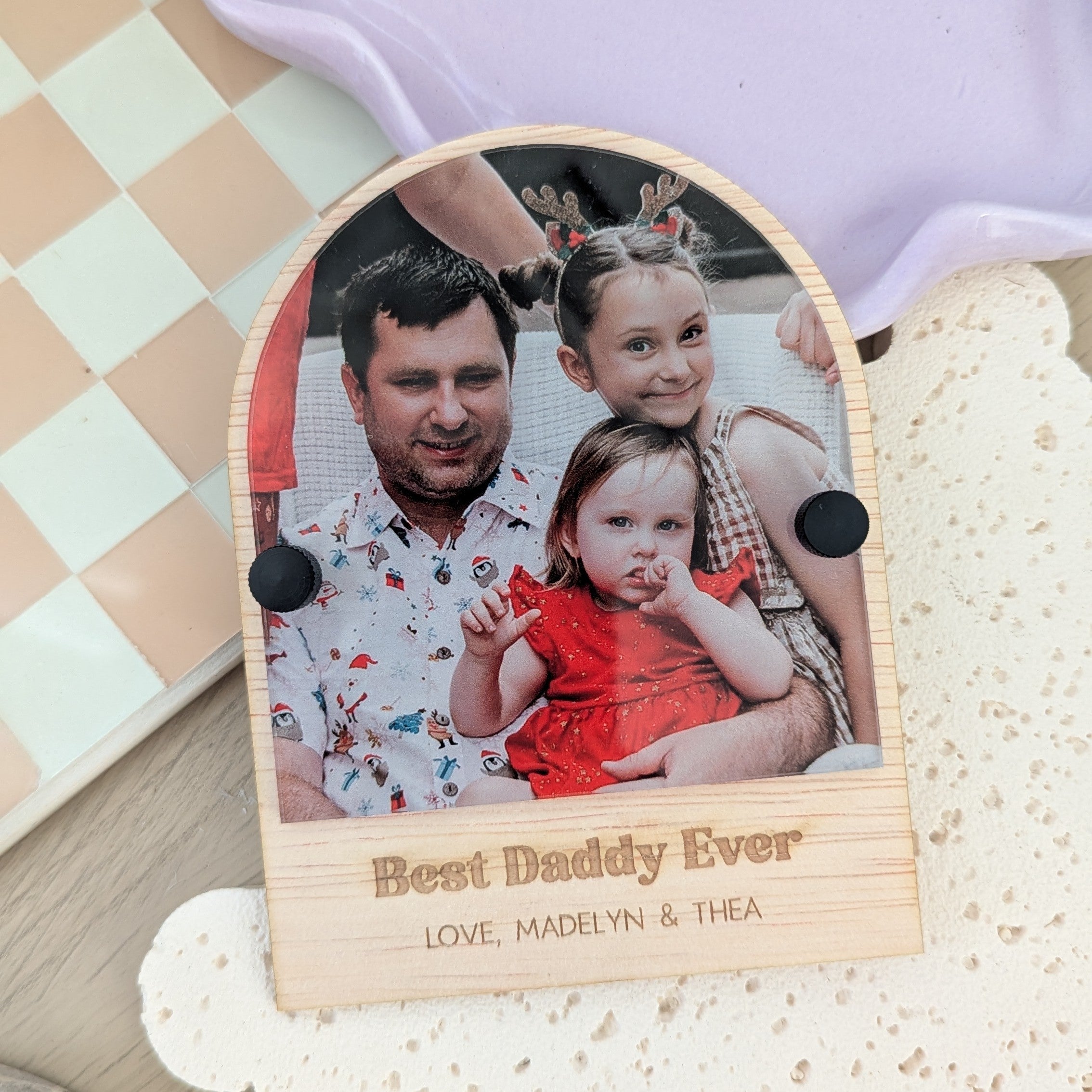 Wooden Arch Photo Magnet with Text