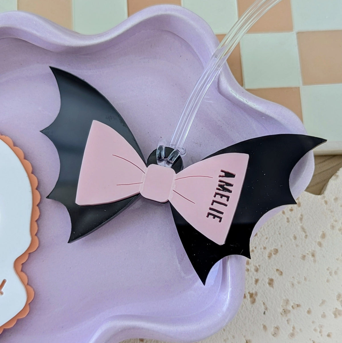 Bat with Bow Halloween Acrylic Bag Tag