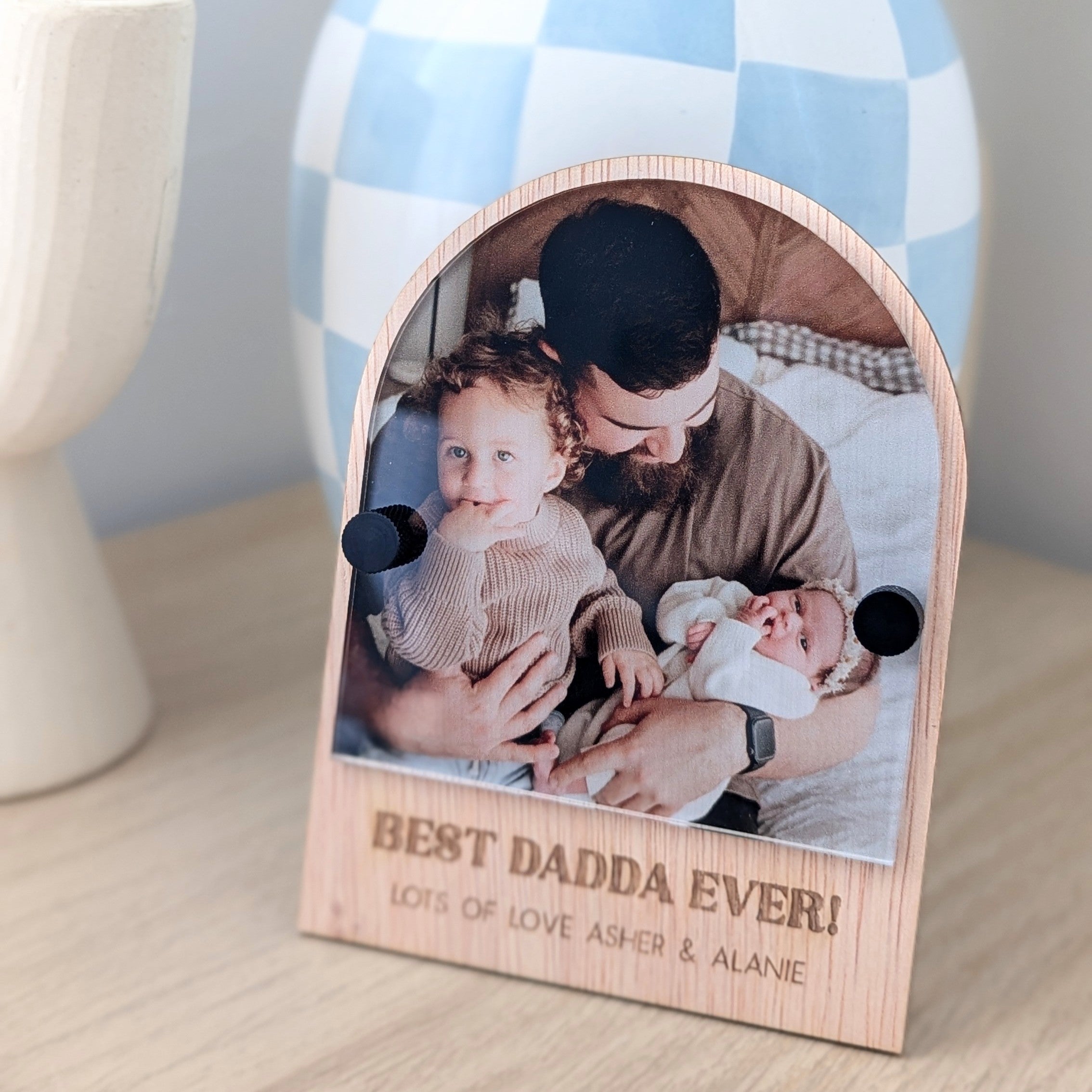 Wooden Arch Photo Magnet with Text