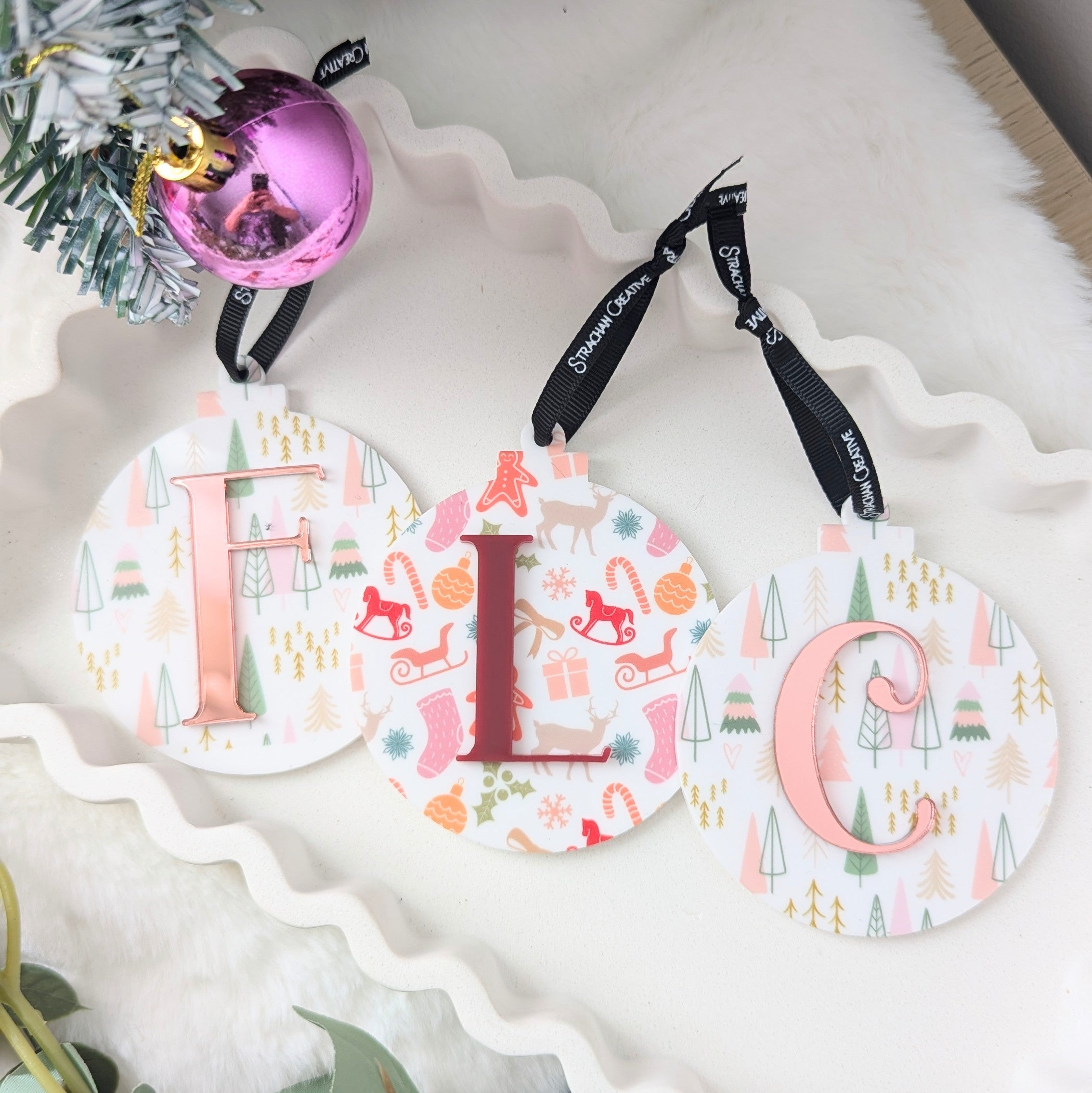 3D Letter with Printed Background Personalised Christmas Bauble (various designs)