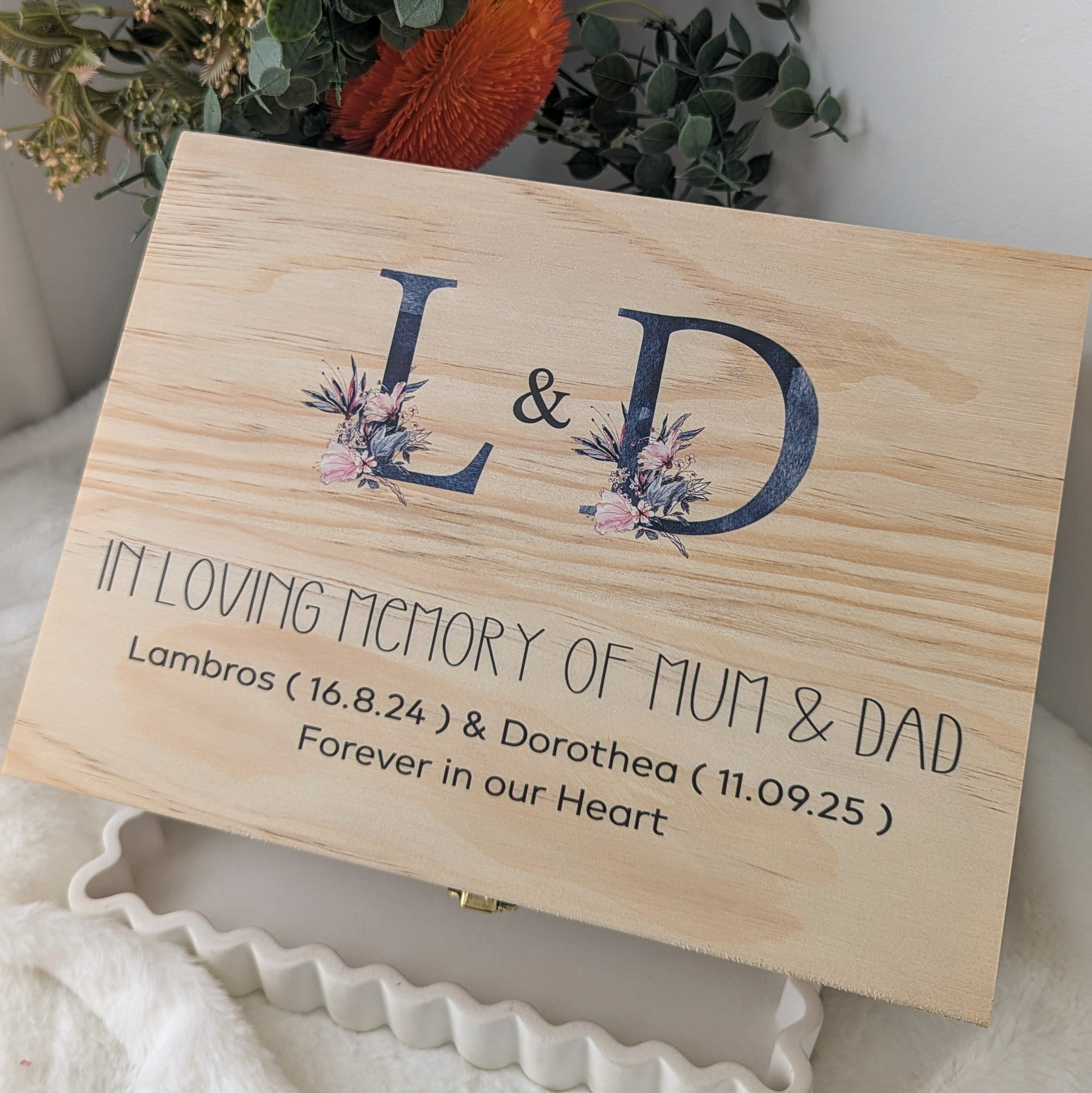 Blue Floral Letters Keepsake Box
