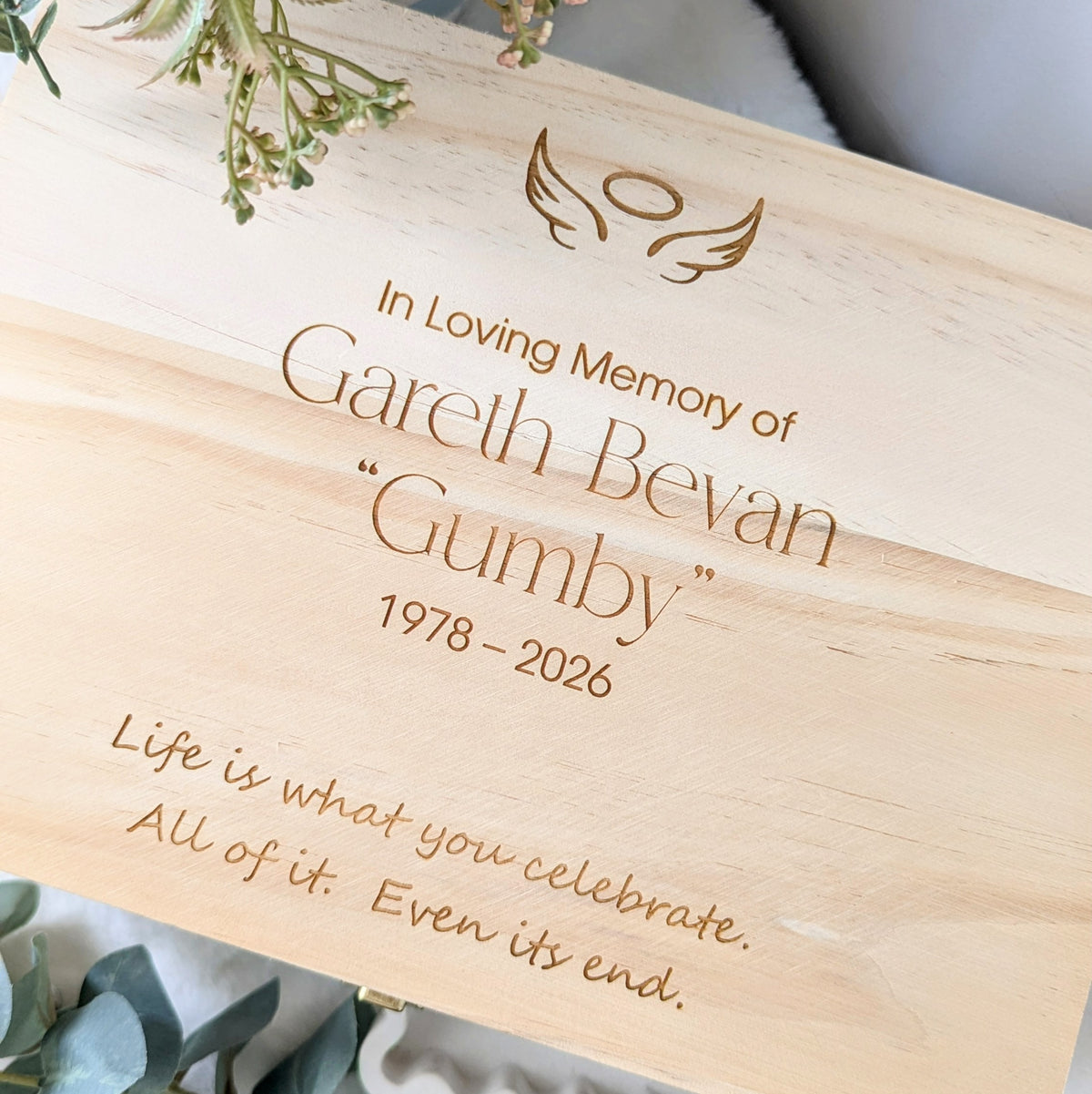 Angel Wings with Halo - In Loving Memory Keepsake Box
