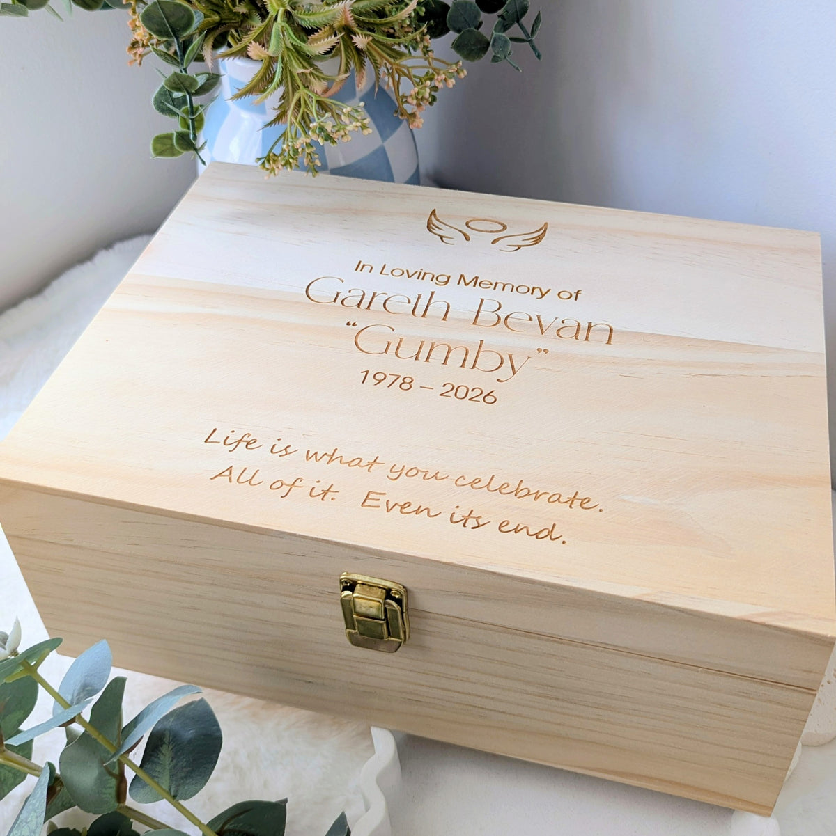 Angel Wings with Halo - In Loving Memory Keepsake Box