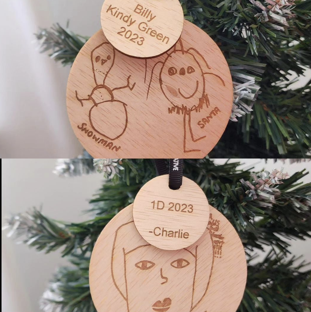 Engraved Drawing & Charm Christmas Decoration