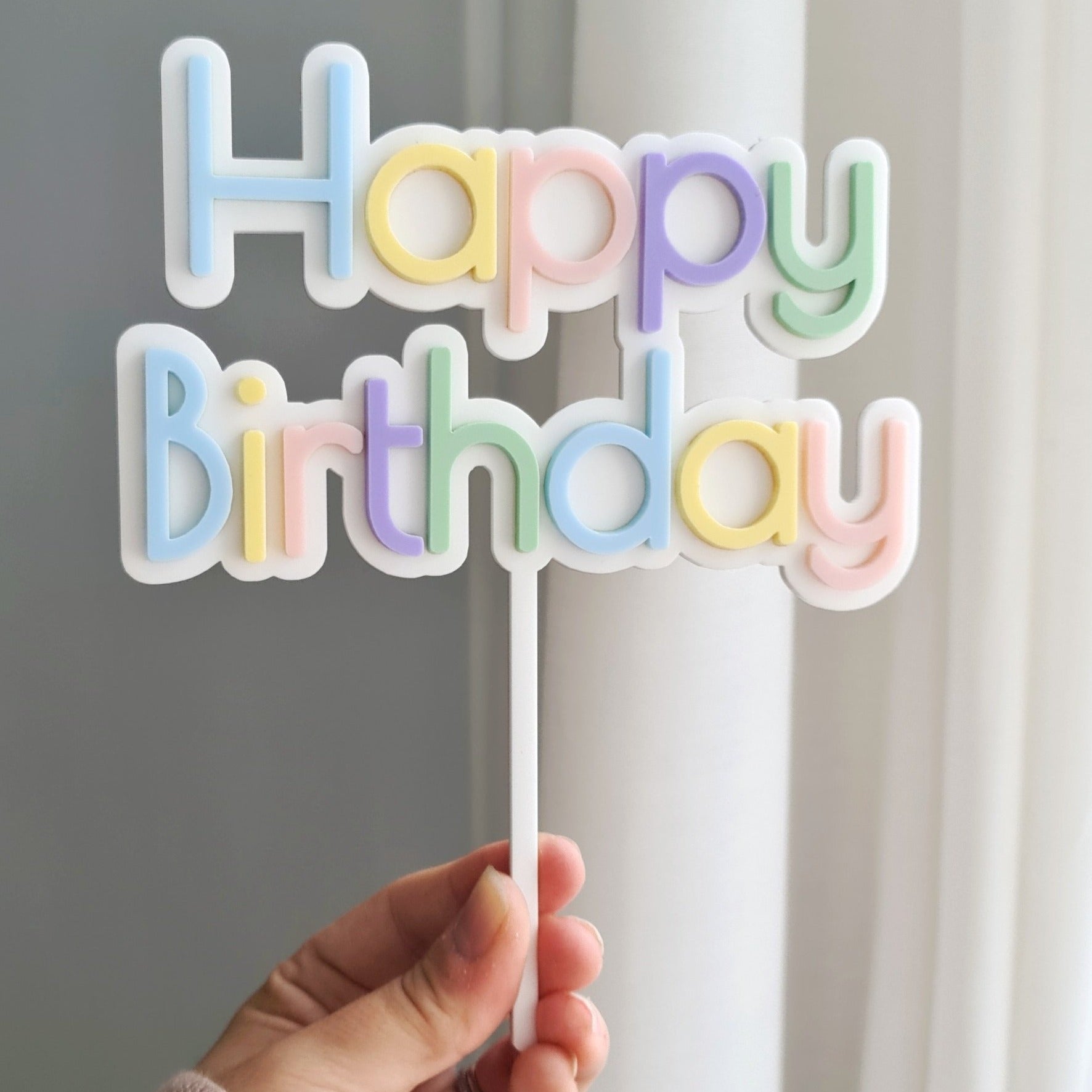 Pastel Rainbow Happy Birthday Cake Topper