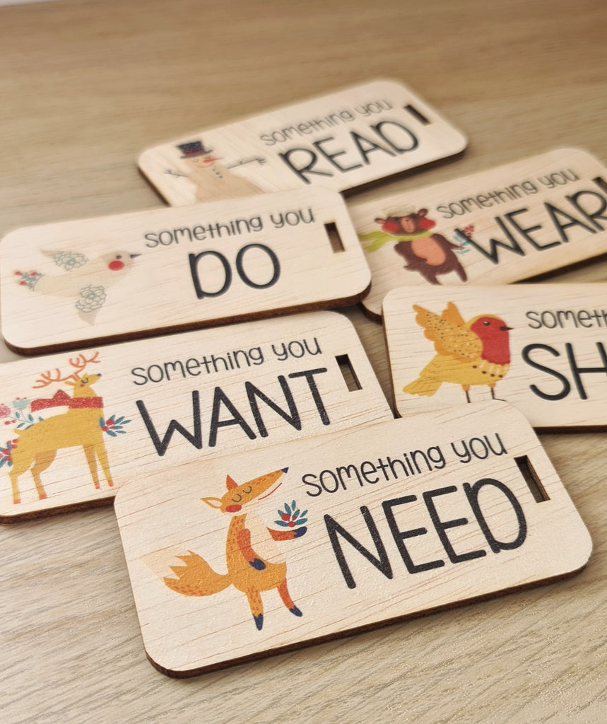 Want, Need, Wear, Read, Share, Do - Printed Gifting Tags