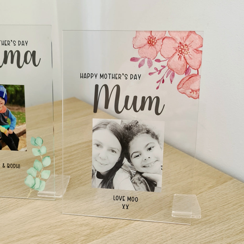 Printed Mothers Day Photo Plaque - Pink Florals