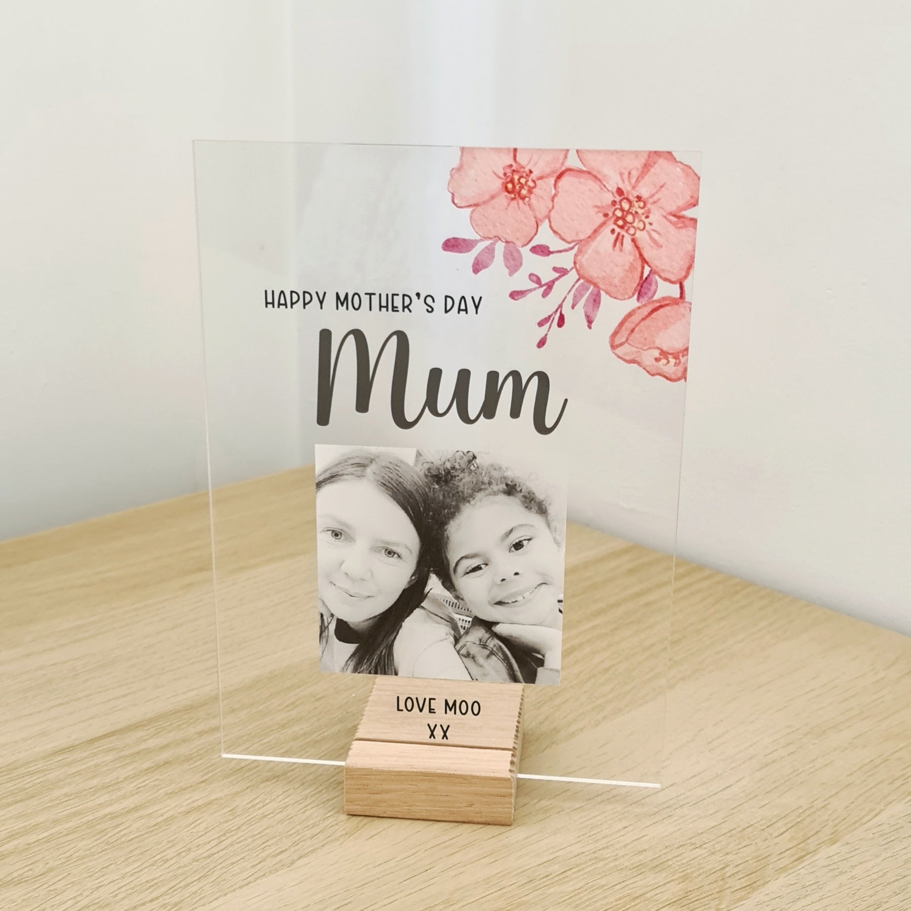 Printed Mothers Day Photo Plaque - Pink Florals