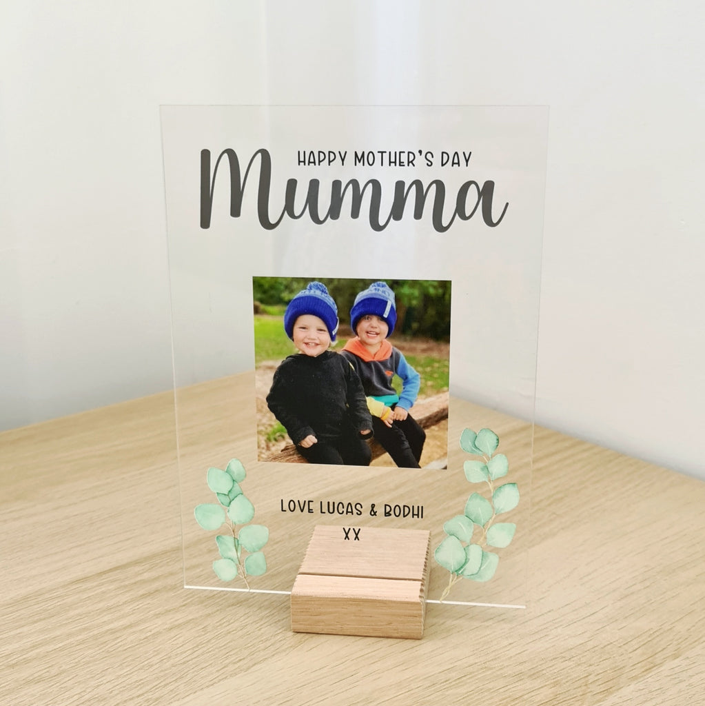 Printed Mothers Day Photo Plaque - Eucalyptus Leaves
