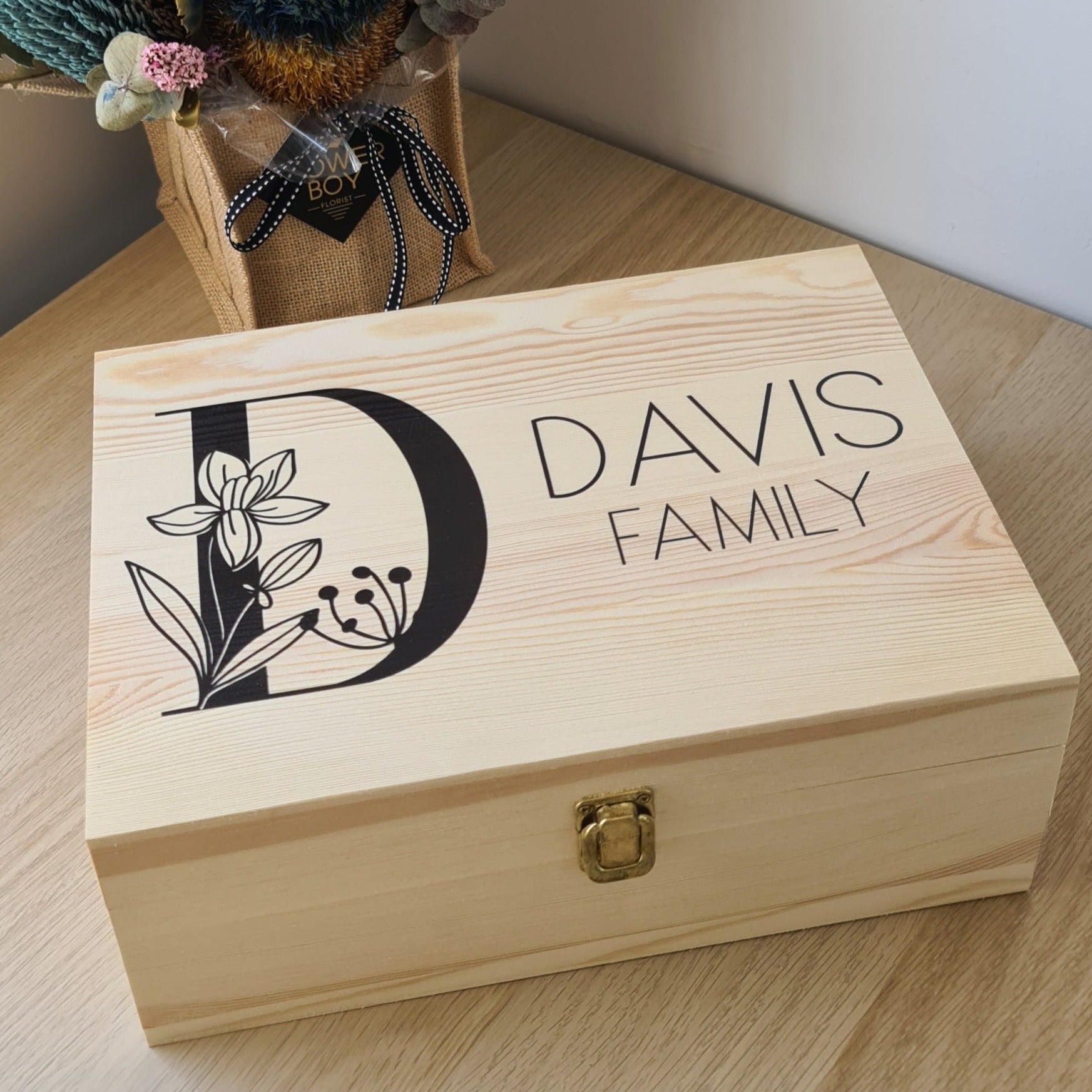 Black Floral Letters Keepsake Box