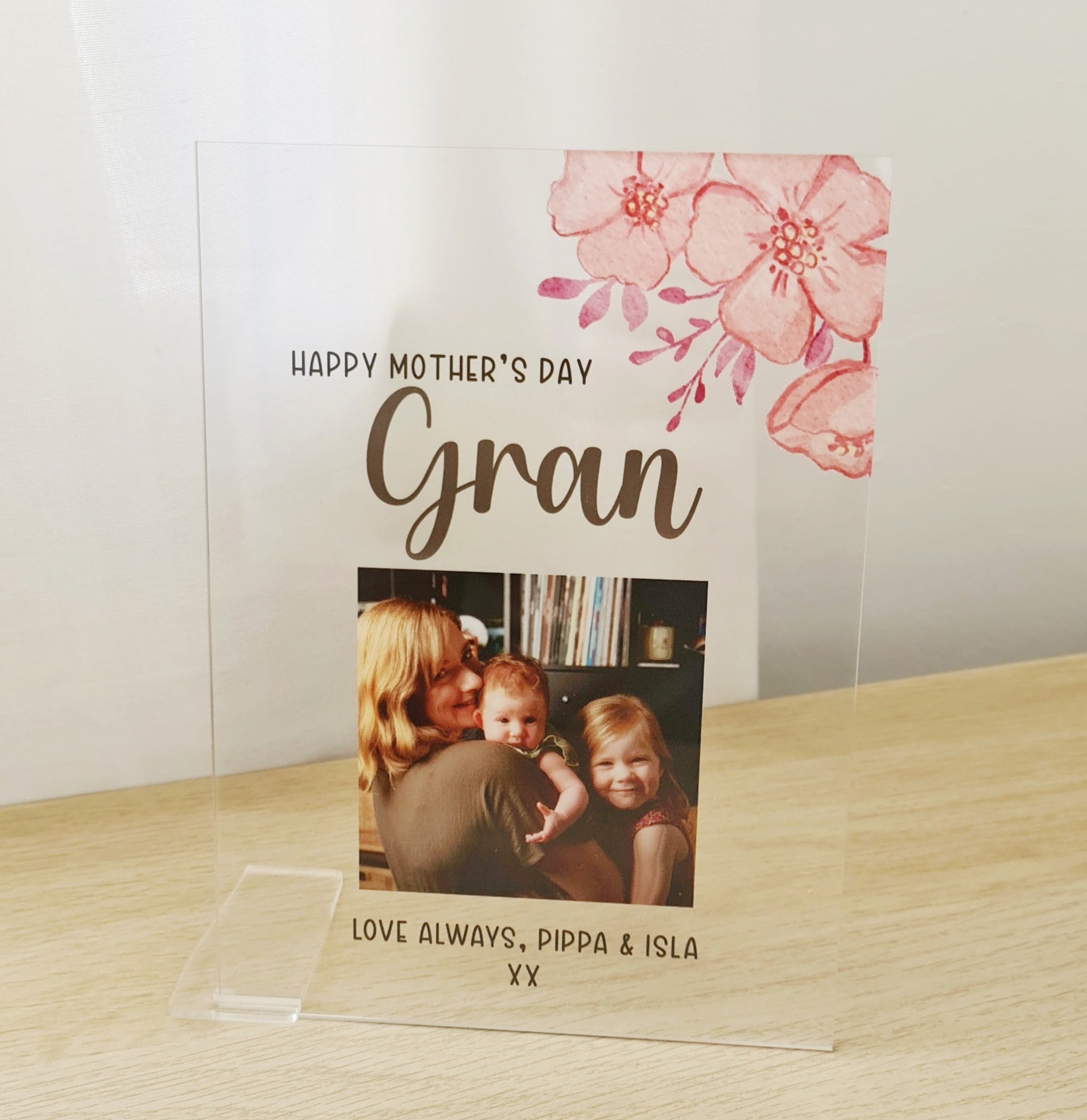 Printed Mothers Day Photo Plaque - Pink Florals