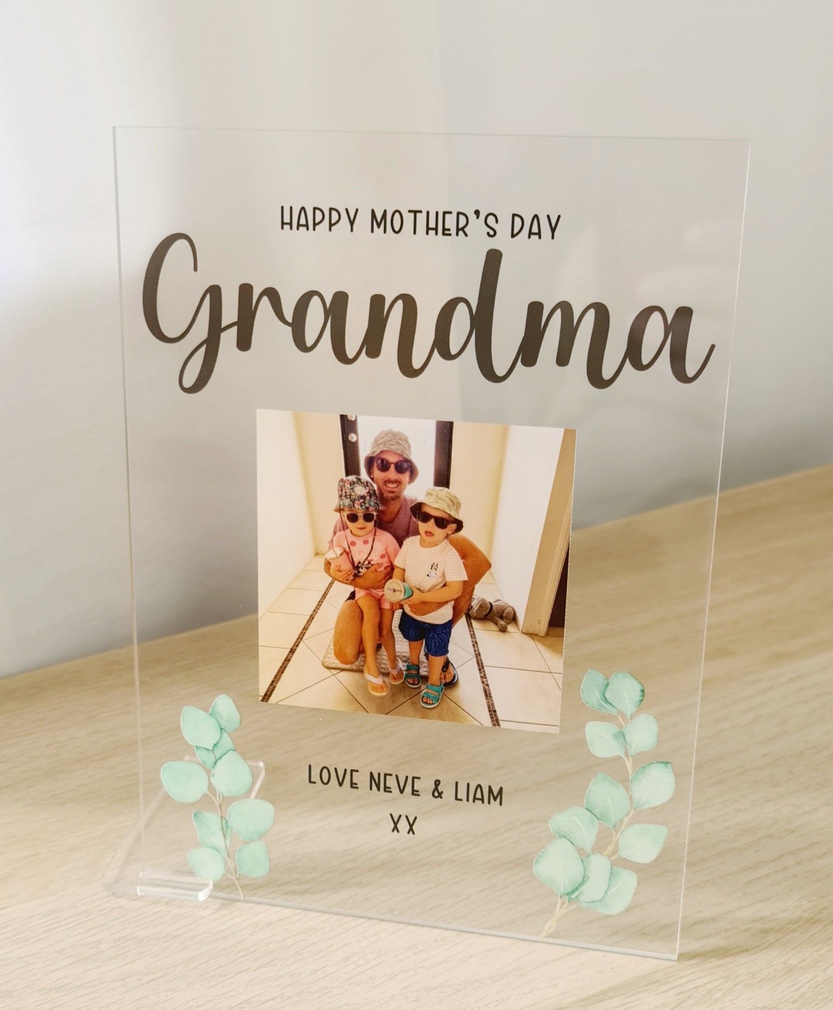 Printed Mothers Day Photo Plaque - Eucalyptus Leaves