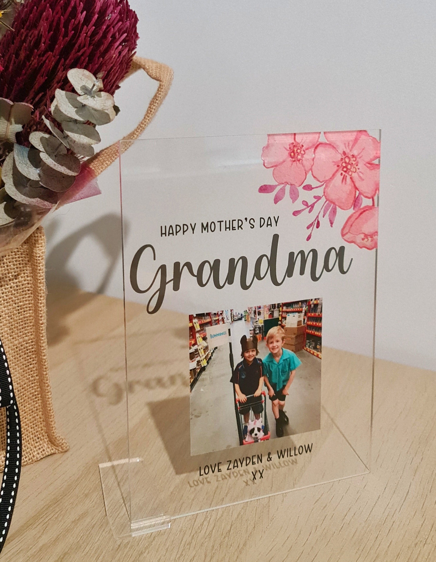 Printed Mothers Day Photo Plaque - Pink Florals