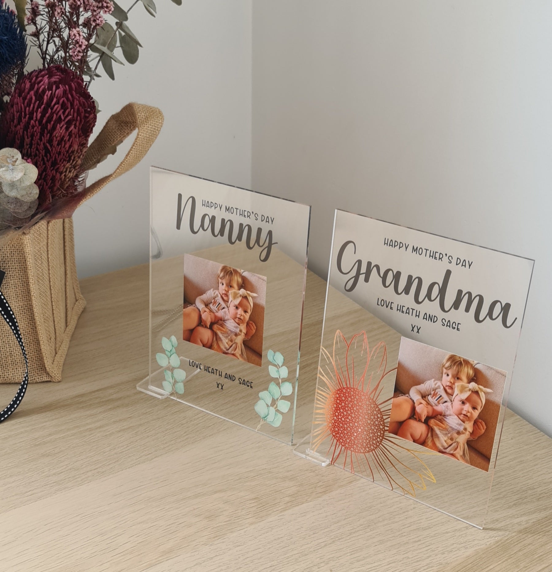 Printed Mothers Day Photo Plaque - Eucalyptus Leaves