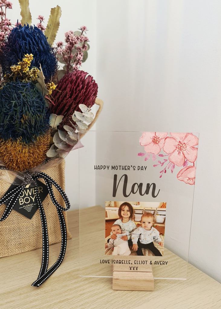 Printed Mothers Day Photo Plaque - Pink Florals