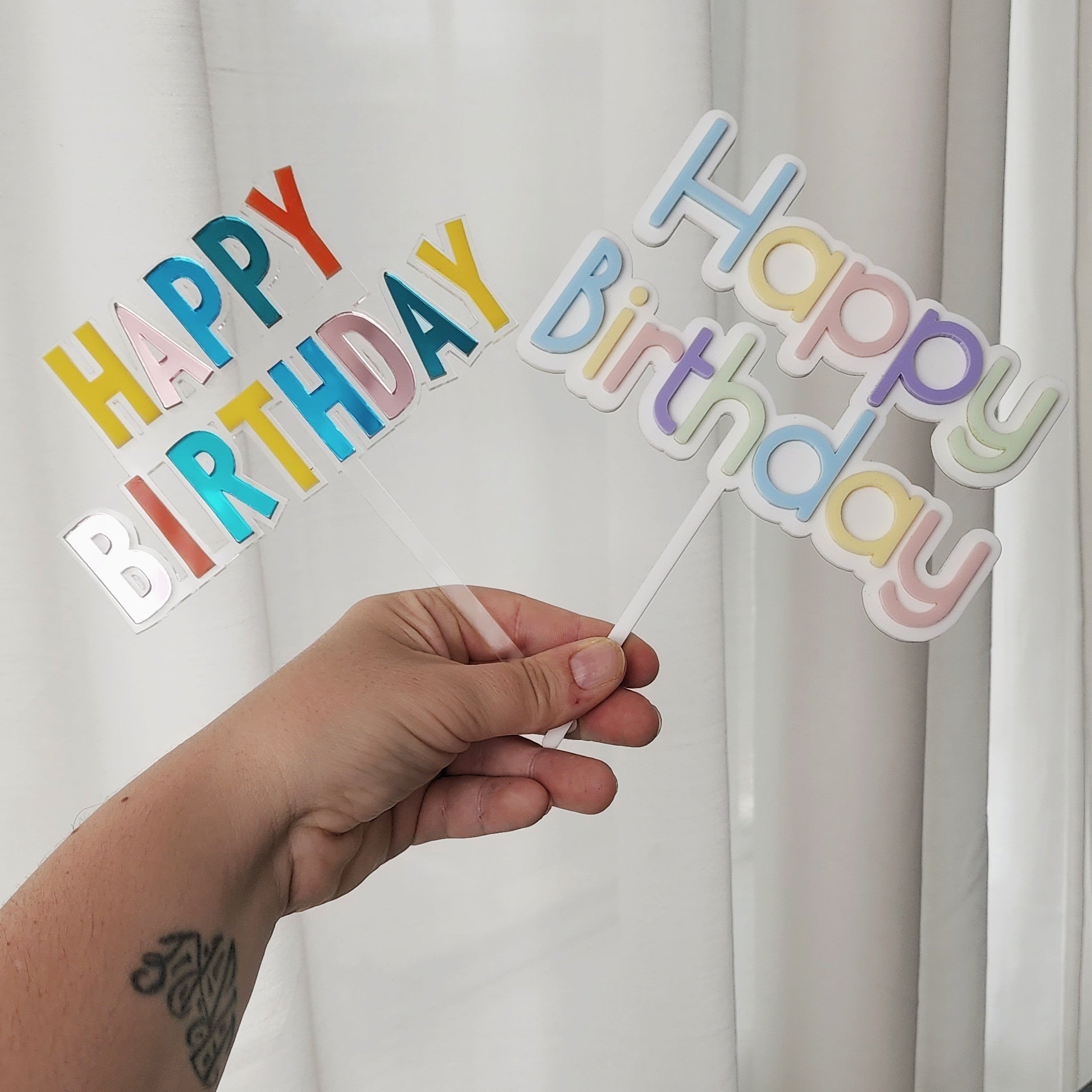 Pastel Rainbow Happy Birthday Cake Topper