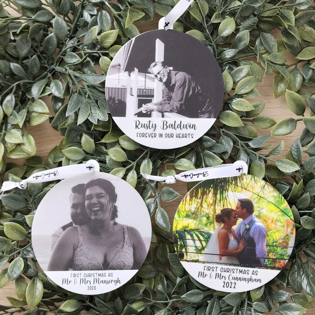 Photo Bauble with text on the front - Printed