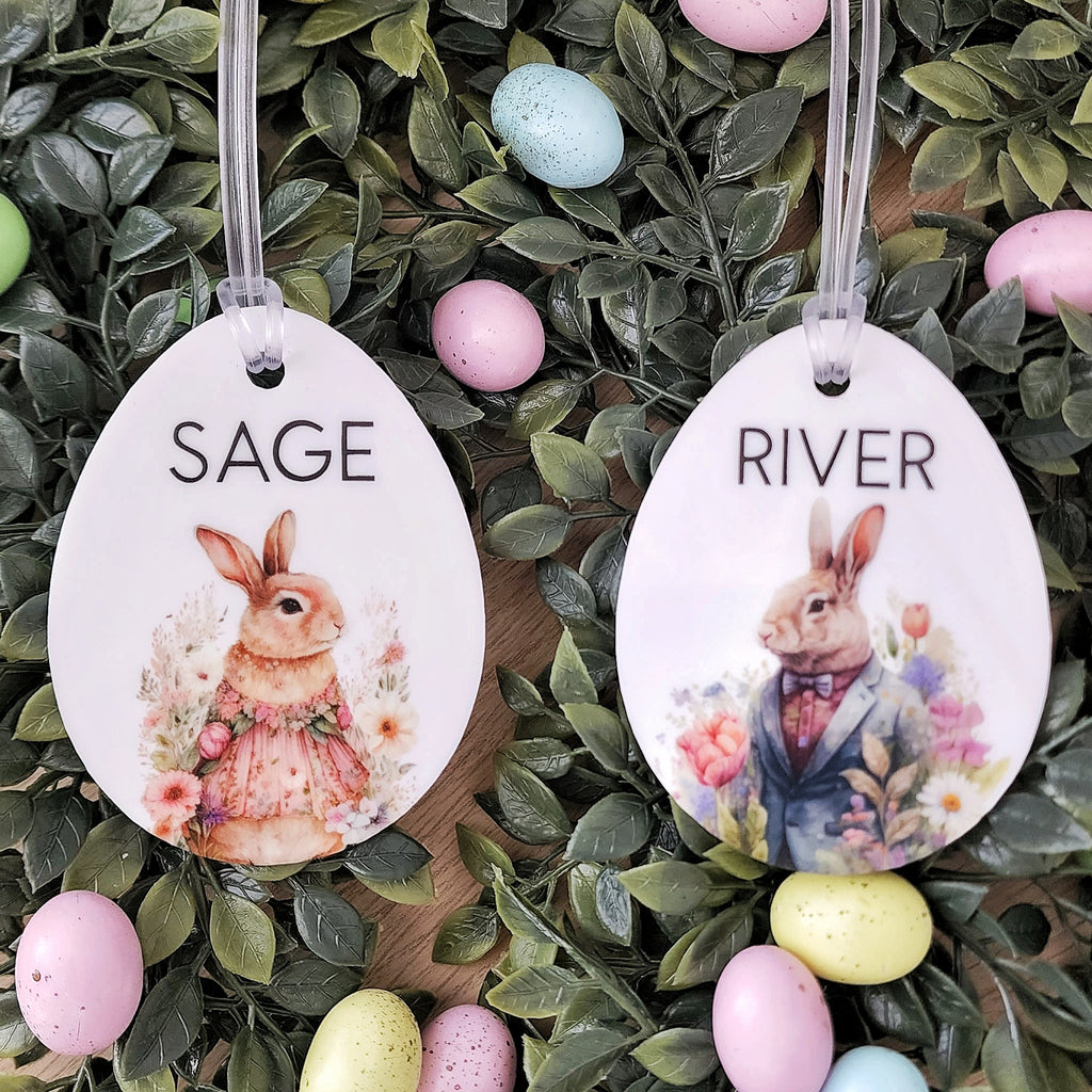 Easter Egg Tag - Acrylic Girl/Boy Floral Bunny Design