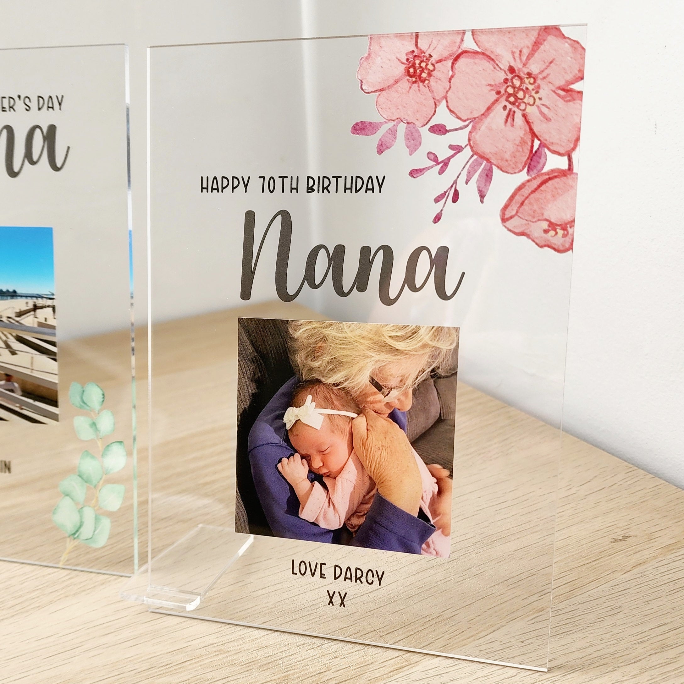 Printed Mothers Day Photo Plaque - Pink Florals