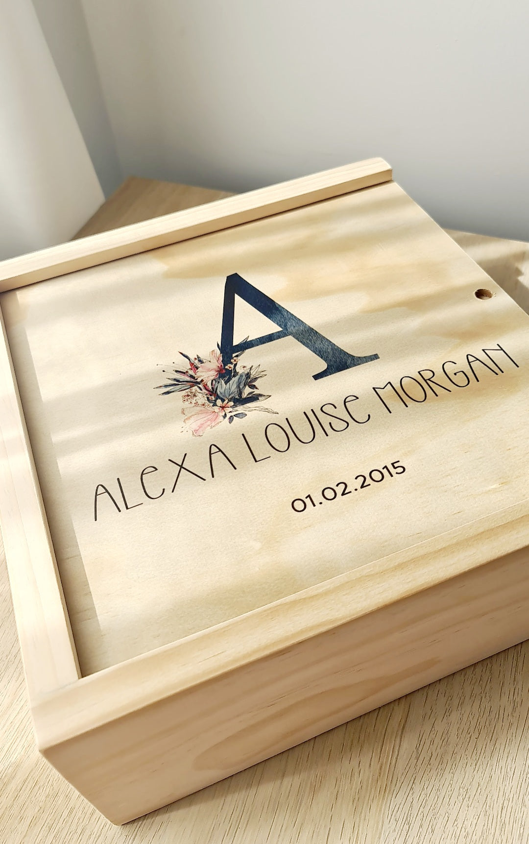 Blue Floral Letters Keepsake Box