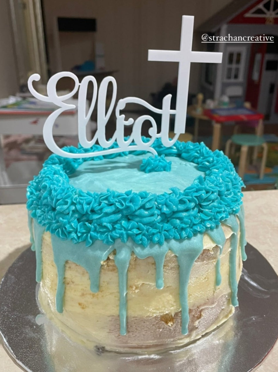 Name & Cross Cake Topper