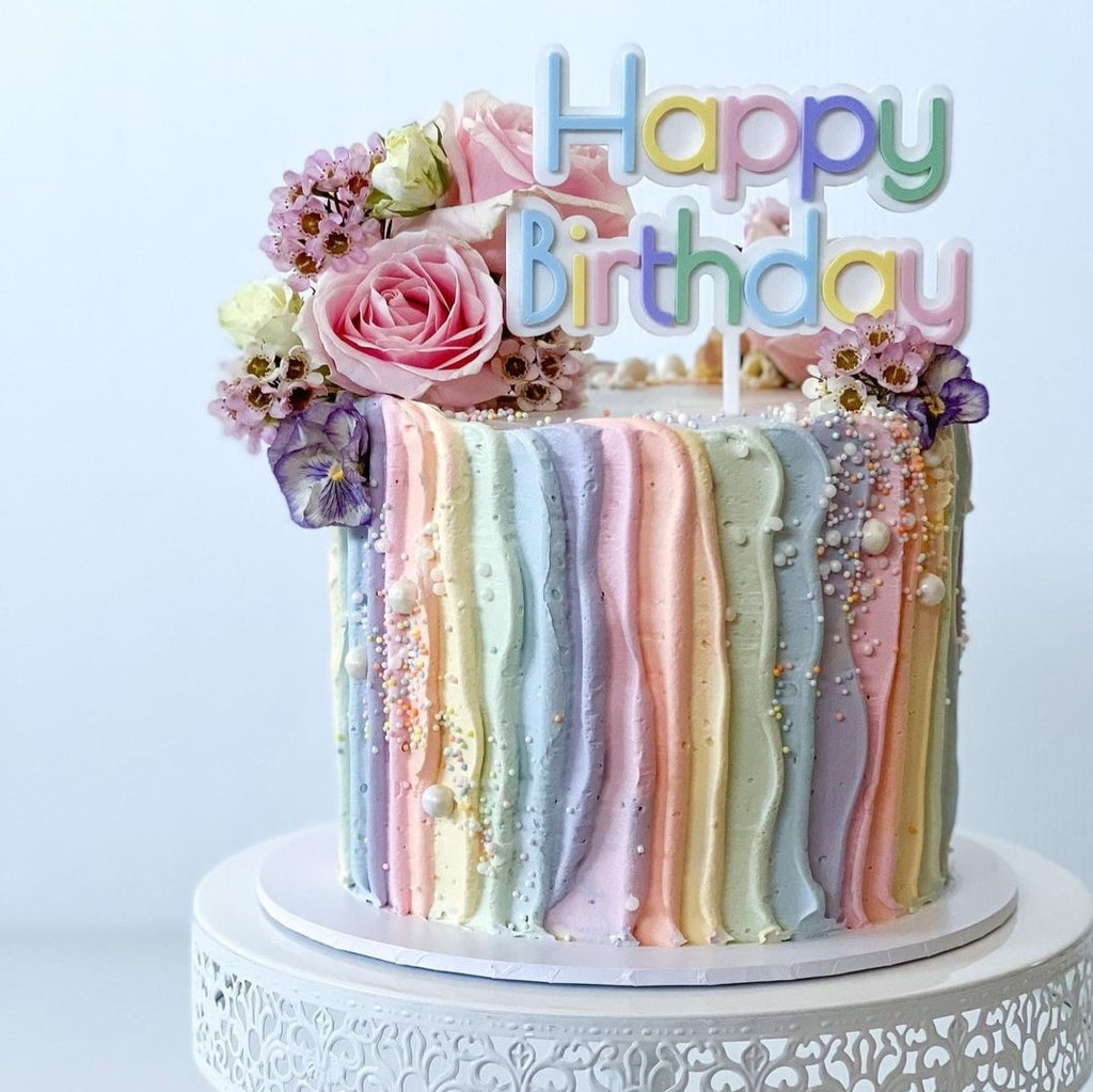 Pastel Rainbow Happy Birthday Cake Topper