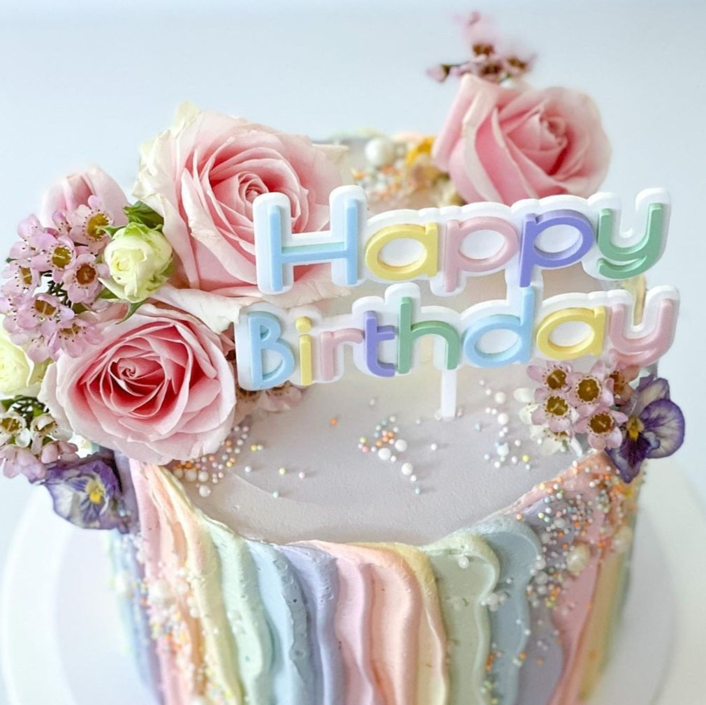 Pastel Rainbow Happy Birthday Cake Topper