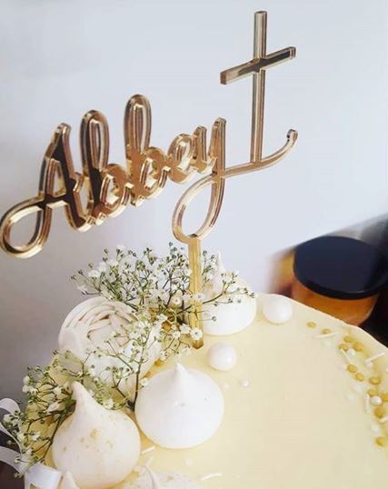 Name & Cross Cake Topper