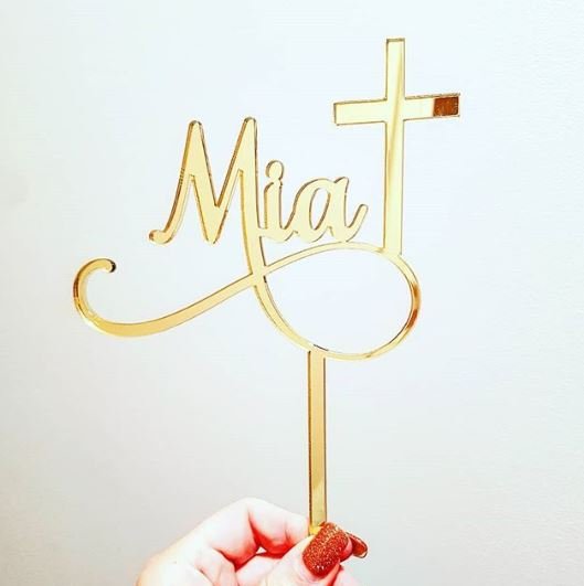 Name & Cross Cake Topper