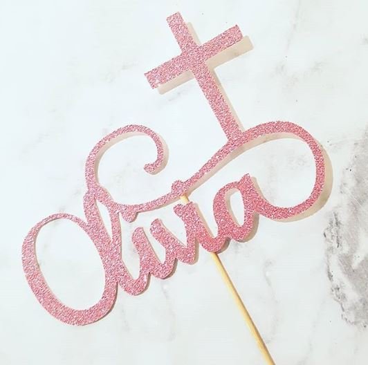 Name & Cross Cake Topper