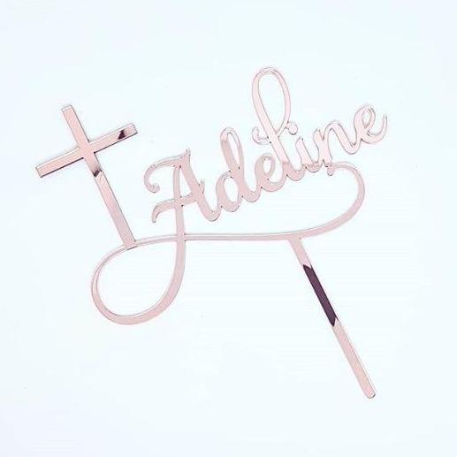 Name & Cross Cake Topper